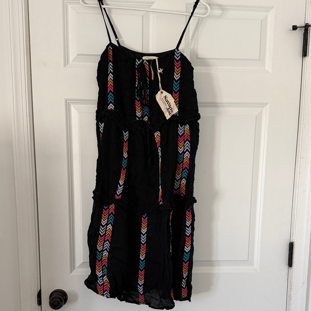 Savanna Jane Black Dress with Colorful Embroidery